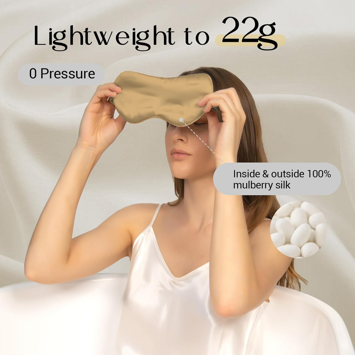 ZIMASILK Adjustable 100% 22 Momme Mulberry Silk Sleep Mask for Sleeping, Filled with Premium Mulberry Silk, Softest & Breathable Eye Sleeping Mask (Golden)