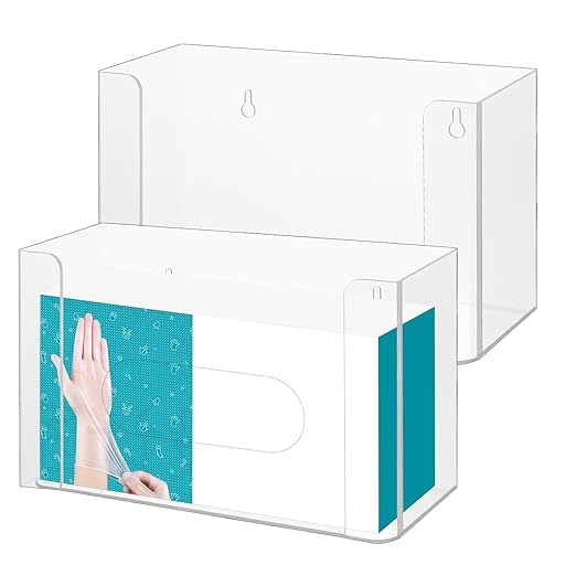 2 Pack Glove Holder for Wall Mount: Magnetic Gloves Box Holder, Clear Acrylic Kitchen Rack, Acrylic Disposable Rubber Latex Glove Dispenser