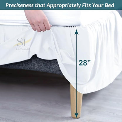 Shreem Linen Ruffled Bed Skirt with Split Corners, Gathered Style, 100% Microfiber, 28-Inch Drop, Dust Ruffle Bedskirt with Platform, Cal-King, White