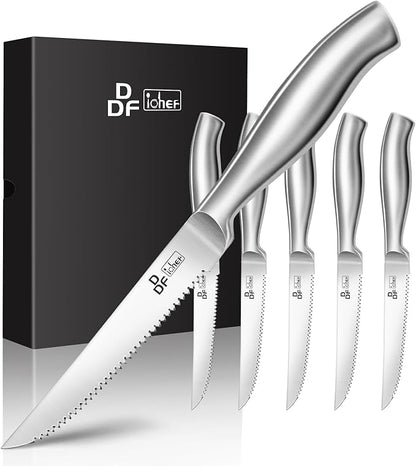 DDF iohEF Steak Knife Set, 6 Piece Steak Knife, High Carbon Japanese Stainless Steel Serrated Steak Knives