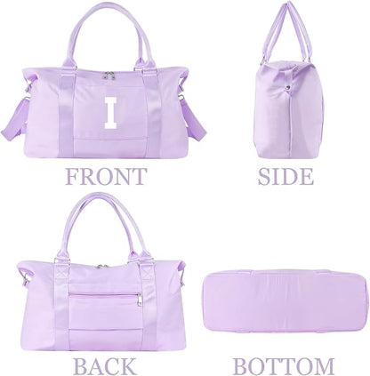 Daughter Niece Gifts for Teen Girl Kids, Initial Travel Duffel Bag Sports Gym Bag Personalized Gifts Weekender Bag，Monogram Overnight Bag Cute Dance Bag Birthday Bridesmaid Gifts for Women(Purple, I)