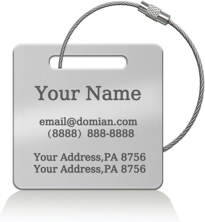 （2-Pack） Stainless Steel Custom Luggage Tags - Laser Engraved Personalized Travel Tags - Custom Name Identification Tags: for Suitcases, Backpacks, Bags and More (Silver)