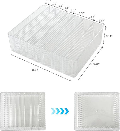 Yesesion Clear Cord Organizer Box for Desk Drawer, Plastic Cable Storage Container with Adjustable Compartments and Wire Ties for Phone Charger, Battery, Art Crafts, Electronics Accessories Case