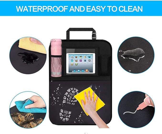 Premium Backseat Organizer for Kids 2 Pack, Heavy Duty Waterproof and Stain Resistant Kick Mats Back Seat Protector, Durable Backseat Car Organizer with Tablet Holder+Storage Pockets