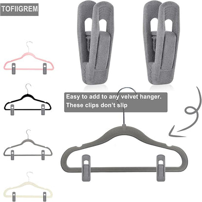 Grey Velvet Clips for Velvet Hangers - 20 PCS Gray Non Slip Velvet Hanger Clip, Pants Hanger Velvet Clips Fit for Slim Velvet Hangers, Clothes-pins for Grey Velvet Hangers