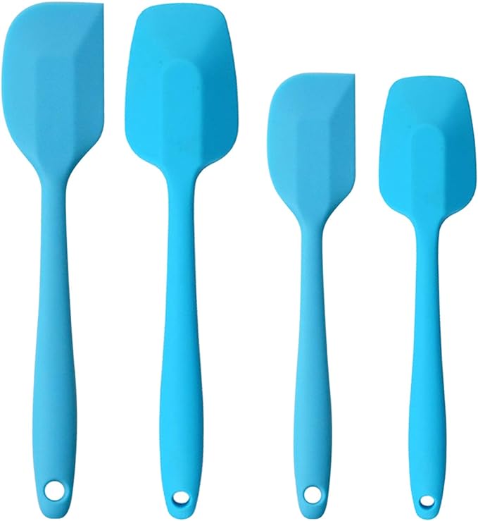 Silicone Spatulas Set, Rubber Spoon Spatula Heat Resistant Spoonula One Piece Design Seamless Spatula Non-Stick Scrapers Baking Mixing Tool (Blue Set)