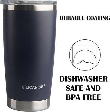 Navy Blue 20 oz Stainless Steel Double Wall Vacuum Insulated Tumbler with Lid,Dishwasher Safe,No Spill Proof Coffee Travel Cup for Hot & Ice Cola,Bear,Smoothie,Work Office Aldult Mug Durable,BPA Free