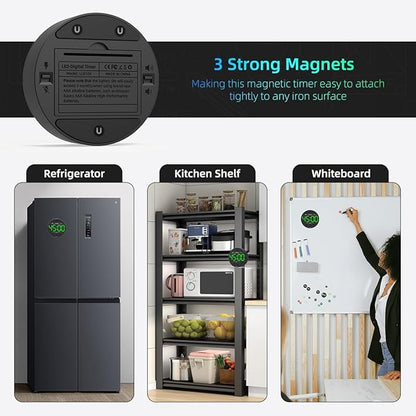 Large LED Digital Timer, Magnetic Countdown Loud Timer for Kitchen Cooking, Classroom Whiteboard, Kids, Toddler, Game, Productivity, Focus, Work, Task, Office, Meeting – Small, Simple, Visual, Green