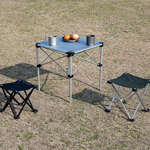 iClimb Lightweight Stable Alu. Folding Square Table Roll Up Top (Silver, M)