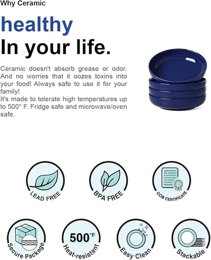 LE TAUCI Pasta Bowls 45 oz, Salad Bowls Set for Serving Soup, Pasta, Noodle, Dinner, Large Kitchen Bowl Plates, Microwave Safe - 8.5 Inch, Set of 4, Blue