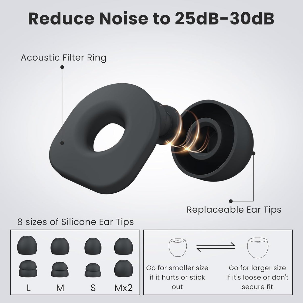 2 Pairs of Ear Plugs for Sleeping,Reusable Hearing Protection Earplugs with 8 Pairs Ear Tips & One Connector Cord,Soft Ear Plugs for Noise Reduction,Concert,Musician & Work - 25dB-30dB