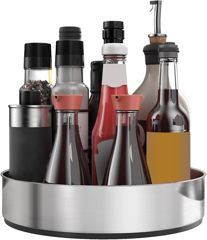 VAEHOLD Lazy Susan Turntable Spice Rack Organizer for Kitchen Cabinet, Storage Tray for Fruit, Snacks, Salad - Organizer for Cupboard, Pantry, Bathroom, Table, Cosmetic (Silver, 7 1/2‘’)