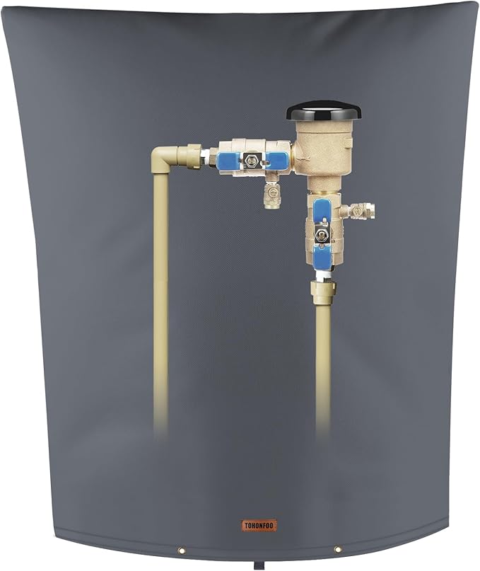 TOHONFOO Backflow Preventer Pipe Insulation Cover (5°F) - Irrigation Sprinkler Valve Insulated Pouch - Water Well Pump Cover - Sturdy 5 Layers for Winter Freeze Protection, 28" W x 36" H, Grey