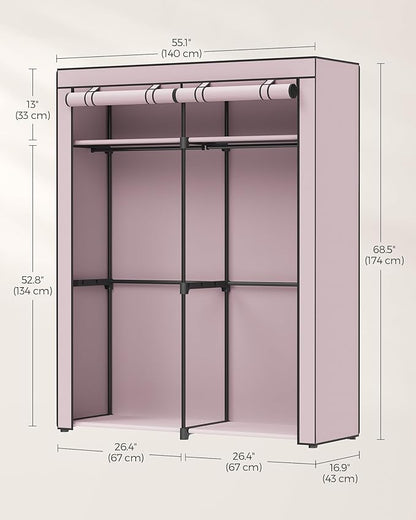 SONGMICS Closet Wardrobe, Portable Closet for Bedroom, Clothes Rail with Non-Woven Fabric Cover, Clothes Storage Organizer, 55.1 x 16.9 x 68.5 Inches, Lavender Purple URYG002P02