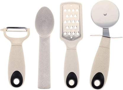 Beille 4pc Wheat Straw Kitchen Utensils Peeler Pizza Cutter Scoop and Grater