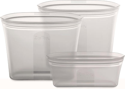 Zip Top Reusable Food Storage Bags | 3 Bag Set [Gray] - 2 Sandwich, 1 Snack | Silicone Meal Prep Container | Microwave, Dishwasher and Freezer Safe | Made in the USA