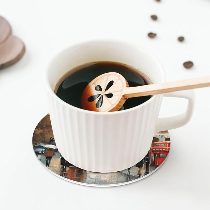 4Pcs Leather Coaster for Drinks London Impression Cup Coasters Aesthetic Drink