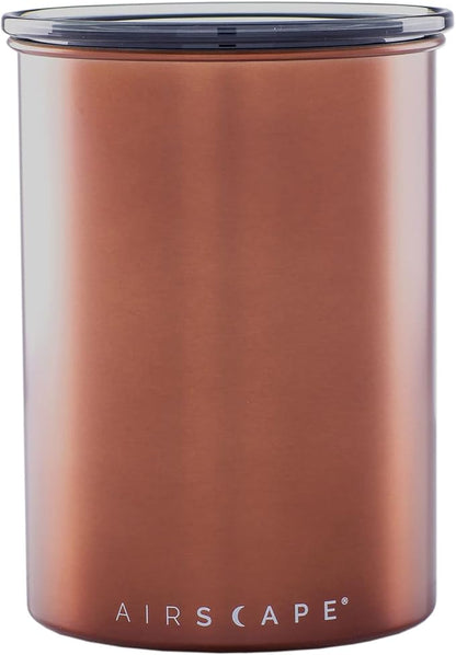 Planetary Design Airscape Stainless Steel Coffee Canister | Food Storage Container | US Patented Inner Plunger Lid REMOVES Excess Oxygen | Don't Buy airtight, Buy AIR-Less | (Medium, Brushed Copper)