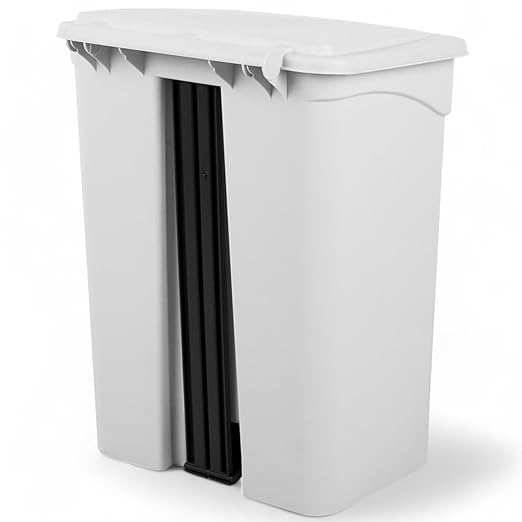 PRO&Family Step-On Trash Can with Lid, Plastic Waste Bin, Foot Pedal Operation (White, 18 Gallon)
