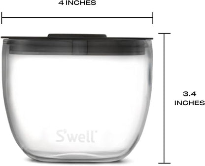 S'well 12oz Glass Prep Bowl Set of 4 for Easy Meal Prep, Black, Durable Tempered Glass, Nesting Design Compatible with 21.5oz S'well Eats Containers