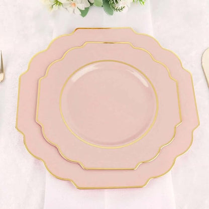 Blush Hard Plastic Dessert Plates, 50 Pack 8" Disposable Round Baroque Plates