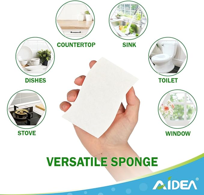 AIDEA Non-Scratch Scrub Sponge-6Count, Sponges Kitchen, Natural Sponge for Non-Stick Cookware, Cellulose Sponges for Dishes, Cleaning Power for Kitchen, Bathroom, Household
