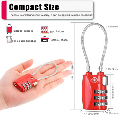 ZHEGE TSA Locks for Luggage 3 Digit Cable Padlock with Alloy Body for Suitcase, Baggage, Backpack, Pistol Case (2 Pack, Red)