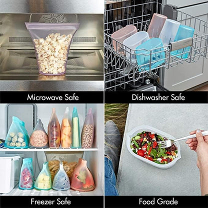 Zip Top Reusable Food Storage Bags | 3 Bag Set [Gray] - 2 Sandwich, 1 Snack | Silicone Meal Prep Container | Microwave, Dishwasher and Freezer Safe | Made in the USA