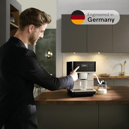 Miele CM 6360 MilkPerfection Automatic Coffee Machine - OneTouch for Two, AromaticSystem, 8 individual profiles, DoubleShot, WiFi-compatible, LED lighting, in Obsidian Black CleanSteel Metallic