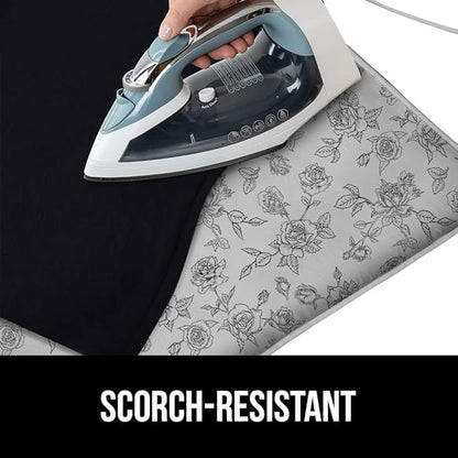 GORILLA GRIP Ironing Mat, Portable Iron Pad, Magnetic Cover for Top of Laundry Washer, Dryer, Table Top, Countertop Blanket, Silicone Coating and Scorch Resistant, Travel Size 28x24, Gray Floral