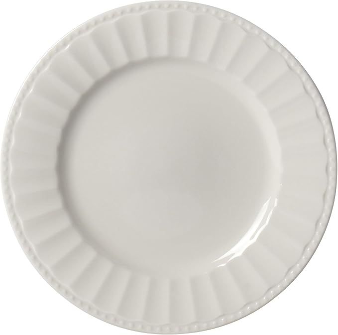 Tabletops Gallery Embossed Bone White Porcelain Round Dinnerware Collection-