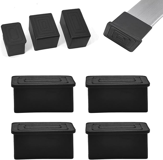 4 Pcs 1" x 1-1/2" Rectangular Rubber Chair Leg Caps, PVC Table Leg Covers, Flexible & Anti-Slip Furniture Leg End Caps, Chair Leg Floor Protectors for Bar Stool Leg Patio Indoor, Black