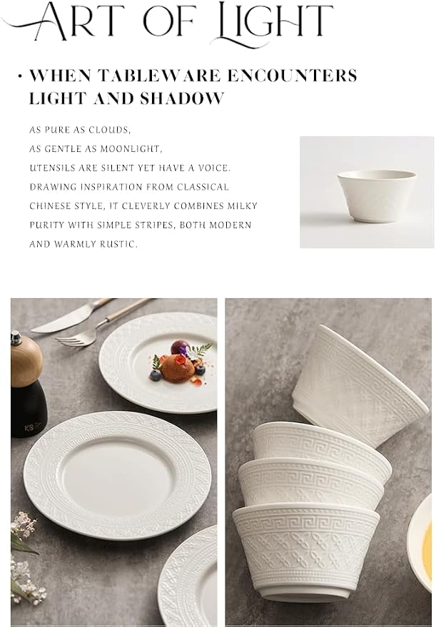 4-piece set, ceramic tableware set, relief plate and bowl set, microwave and