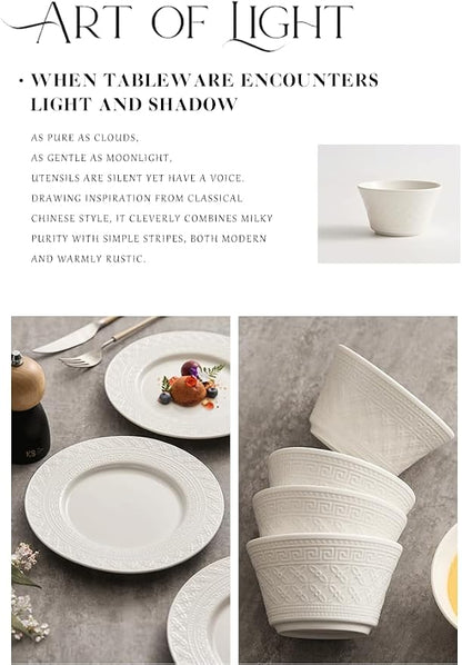 4-piece set, ceramic tableware set, relief plate and bowl set, microwave and
