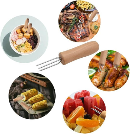 Stainless Steel Corn Holders - 8 Pack with Wooden Handle, Perfect for Grilling, Roasting, and BBQ