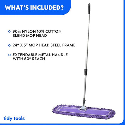 24 Inch Purple Commercial Dust Mop & Floor Sweeper with Extendable Handle – Mop for Hardwood, Tile, and Concrete Floor Cleaning
