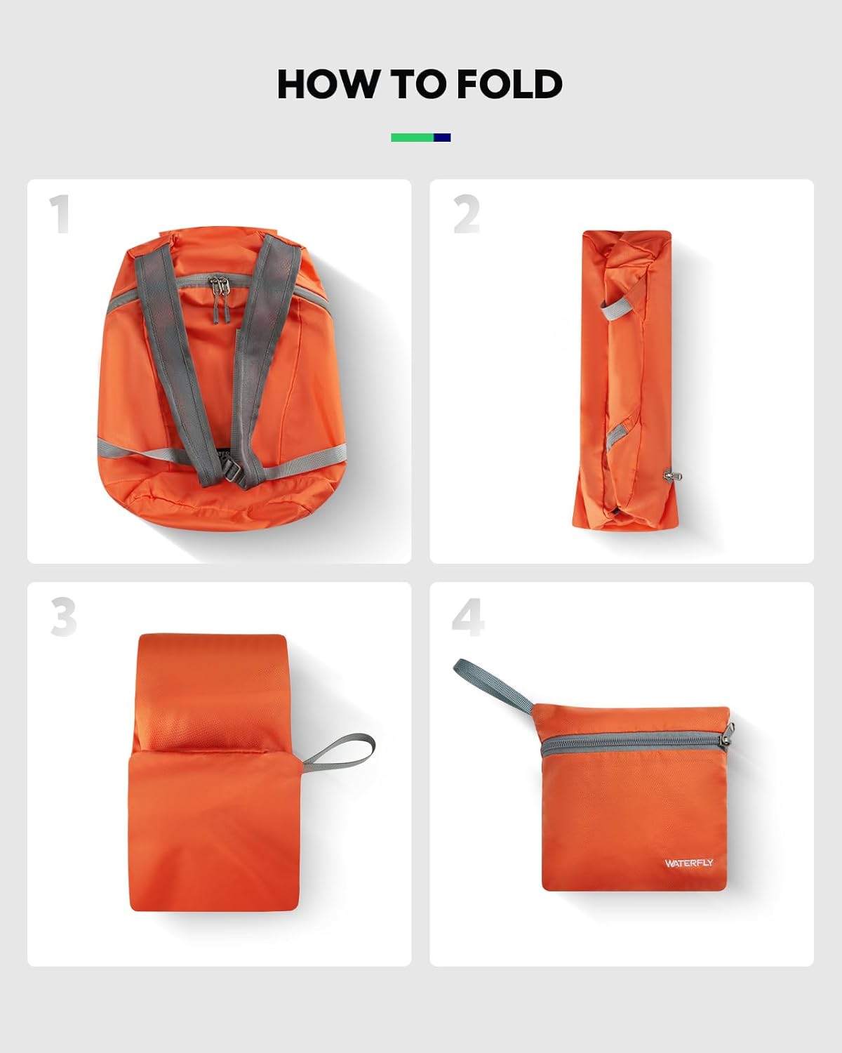 WATERFLY Foldable Lightweight Hiking Backpack: 15L Packable Traveling Daypack Men Women Ultralight Thin Casual Day Pack Bag for Outdoor Sports Camping Beach Park (Orange)