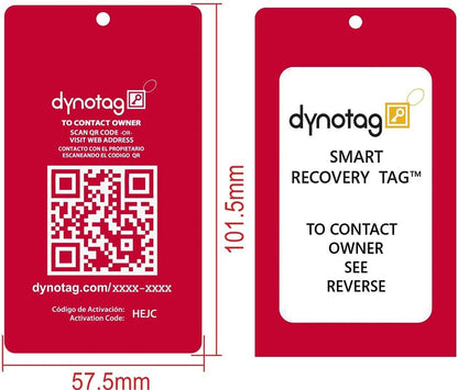 Dynotag® Web Enabled Smart Aluminum Convertible Luggage ID Tag + Braided Steel Loop, with DynoIQ™ & Lifetime Recovery Service (Ruby Red)