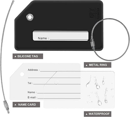 8 Pcs Luggage Tags for Suitcases, 26 Initial Letter Travel Luggage Baggage Identification Labels ID Tags Fully Bendable Tags with Stainless Steel Loop (Letter F, Black)