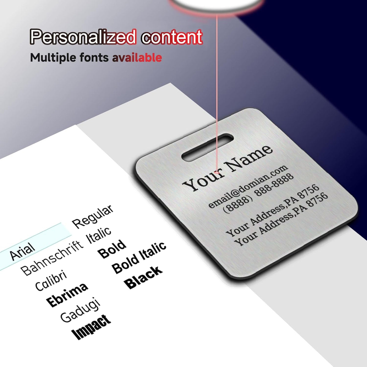 （2-Pack） Stainless Steel Custom Luggage Tags - Laser Engraved Personalized Travel Tags - Custom Name Identification Tags: for Suitcases, Backpacks, Bags and More (Silver)