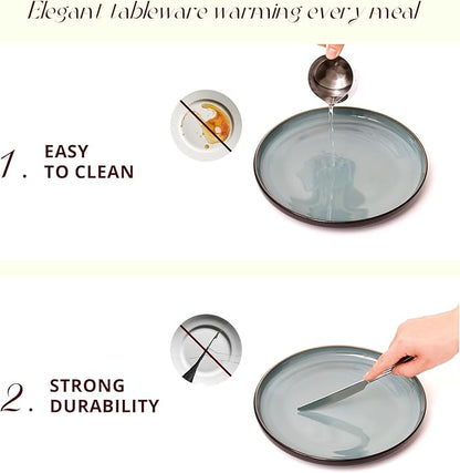 HomeVSS 20-Piece Dinnerware Set - Serves 4, Reactive Glaze Green Plates & Bowls Set | Microwave & Dishwasher Safe Dishes Set