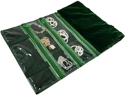 Travel Jewelry Roll Bag Portable Organizer Pouch With Grids&PVC Cover Storage Bags for Necklace, Bracelet, Bracelet,Ring, Badge, Pendant