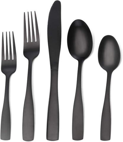 Matte Black Silverware Set, Satin Finish 20-Piece Stainless Steel Flatware set, Tableware Cutlery Set Service for 4, Utensils for Kitchens, Dishwasher Safe