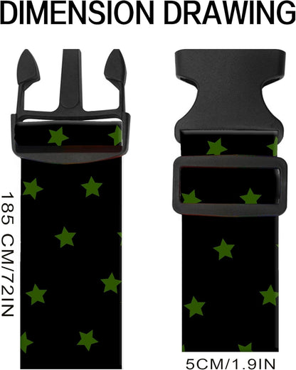 Luggage Straps for Suitcases, Adjustable Travel Belt, Durable Wide Luggage Strap, Cute Suitcase Strap Identifiers with Buckle, Bag Straps for Luggage, Black Green Stars