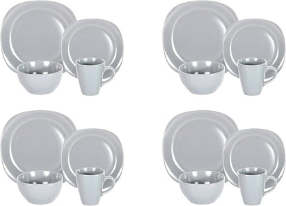 Stoneware Square 16pc Dinnerware Set, Matte Grey