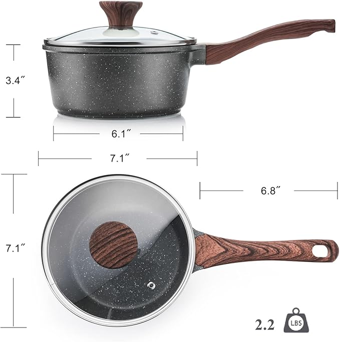 SENSARTE Nonstick Saucepan with Lid, 2.0 Quarts Small Pot with Swiss Granite Coating, Stay-cool Handle, Handy Sauce Pot Small Kitchen Cooking Pot, Induction Comptable, Free of Intentionally Added PFOA