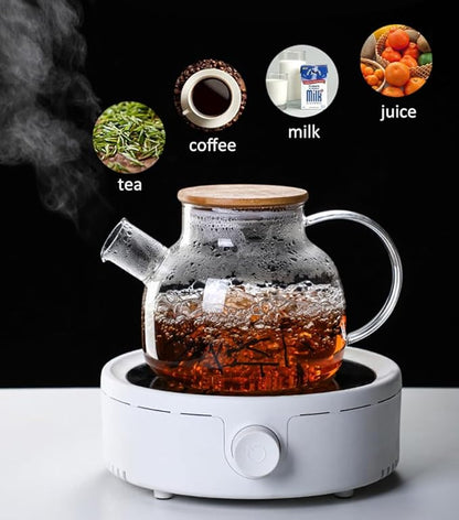 Hwagui - Glass Teapot with Infuser for Loose Tea and Blooming Tea, Heat Resistant Glass Teapot and Kettle for Stovetop, Perfect Tea Maker, 1000ml/33oz
