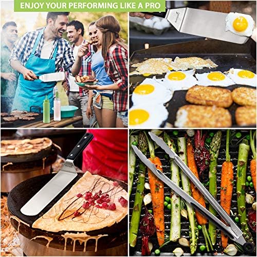 Metal Spatula Set - Griddle Accessories kit - Grill Flat Spatula Pancake Flipper Hamburger Turner - Metal Utensil great for BBQ Grill Flat Top - Cast Iron Griddle Accessories - Commercial Grade