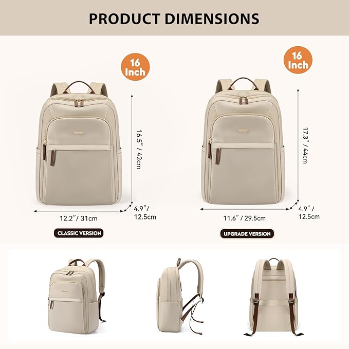 Hiking Travel Backpack for Women Casual Business Weekender Multilayer Laptop Bag,16 Inch,Apricot