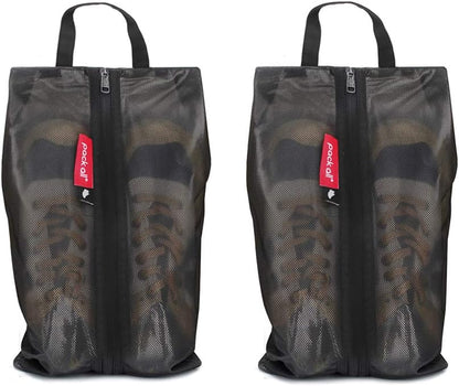pack all Shoe Bag for Travel, Water-Resistant Shoe Pouch for Gym, Odor-Resistant Soccer Cleats Bag for Sport (Black, 2-Pack)